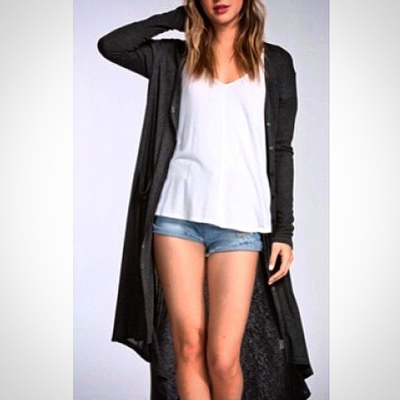 Ribbed Grey Draped Cardigan / Duster - Picture 3 of 3